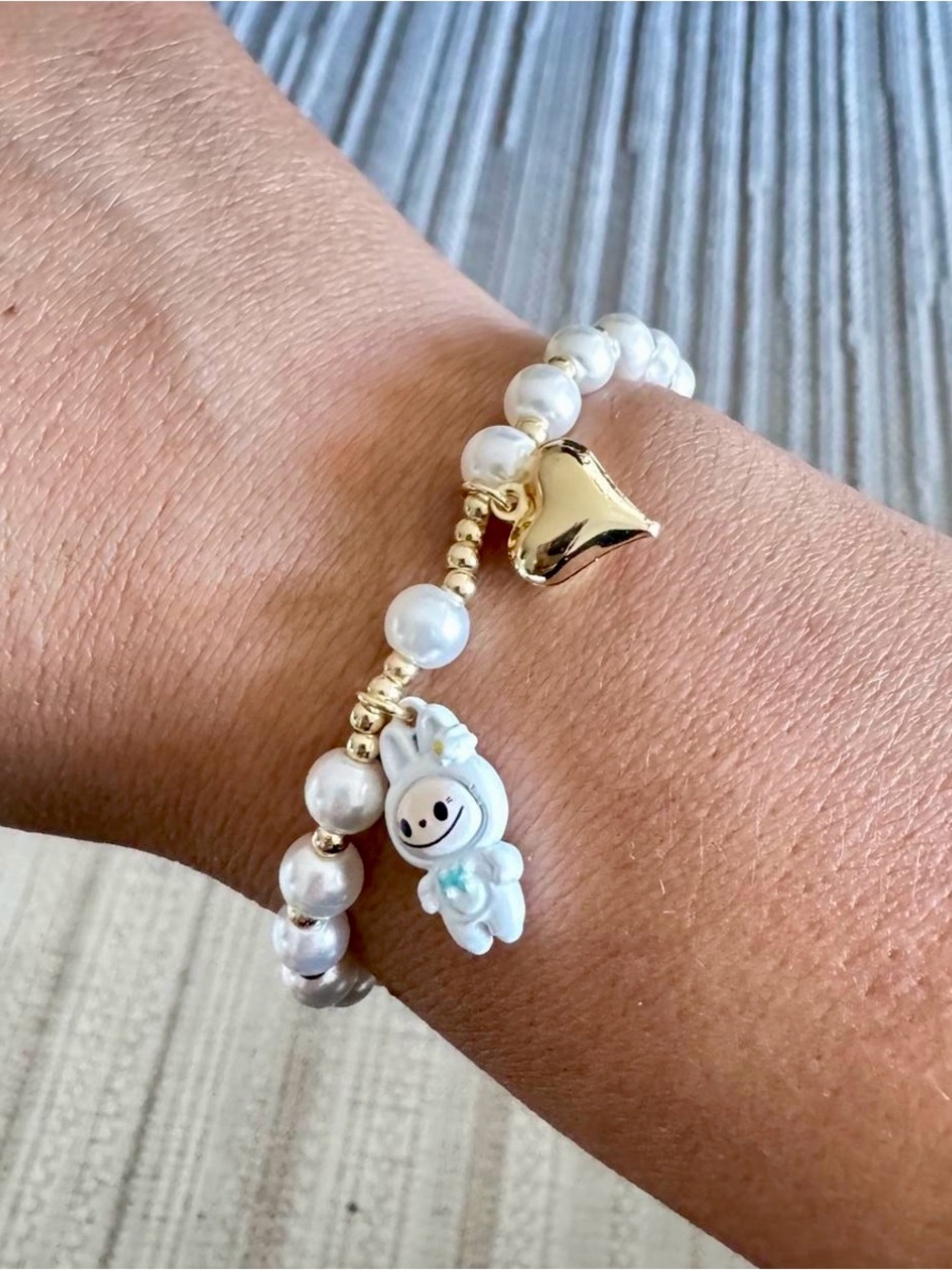 Fufu Cute Pearl Beaded Gold-Laminated Stretch Bracelet
